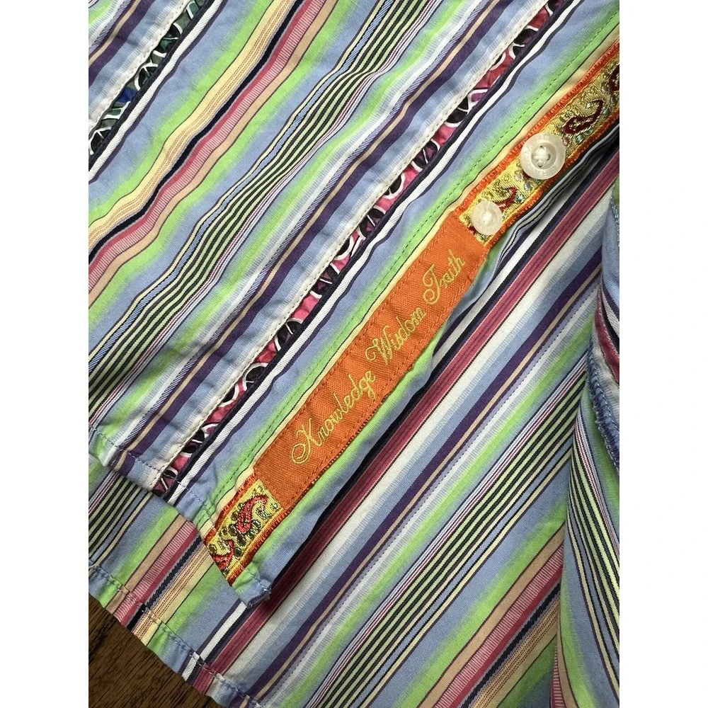 Robert Graham Classic Fit Shirt Flip Cuff Striped Floral Paisley Men's Sz Medium